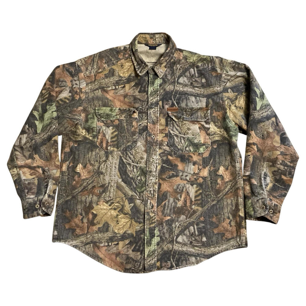 VTG Woolrich John Rich & Bros Advantage Camo Button Long Sleeve Shirt Mens L